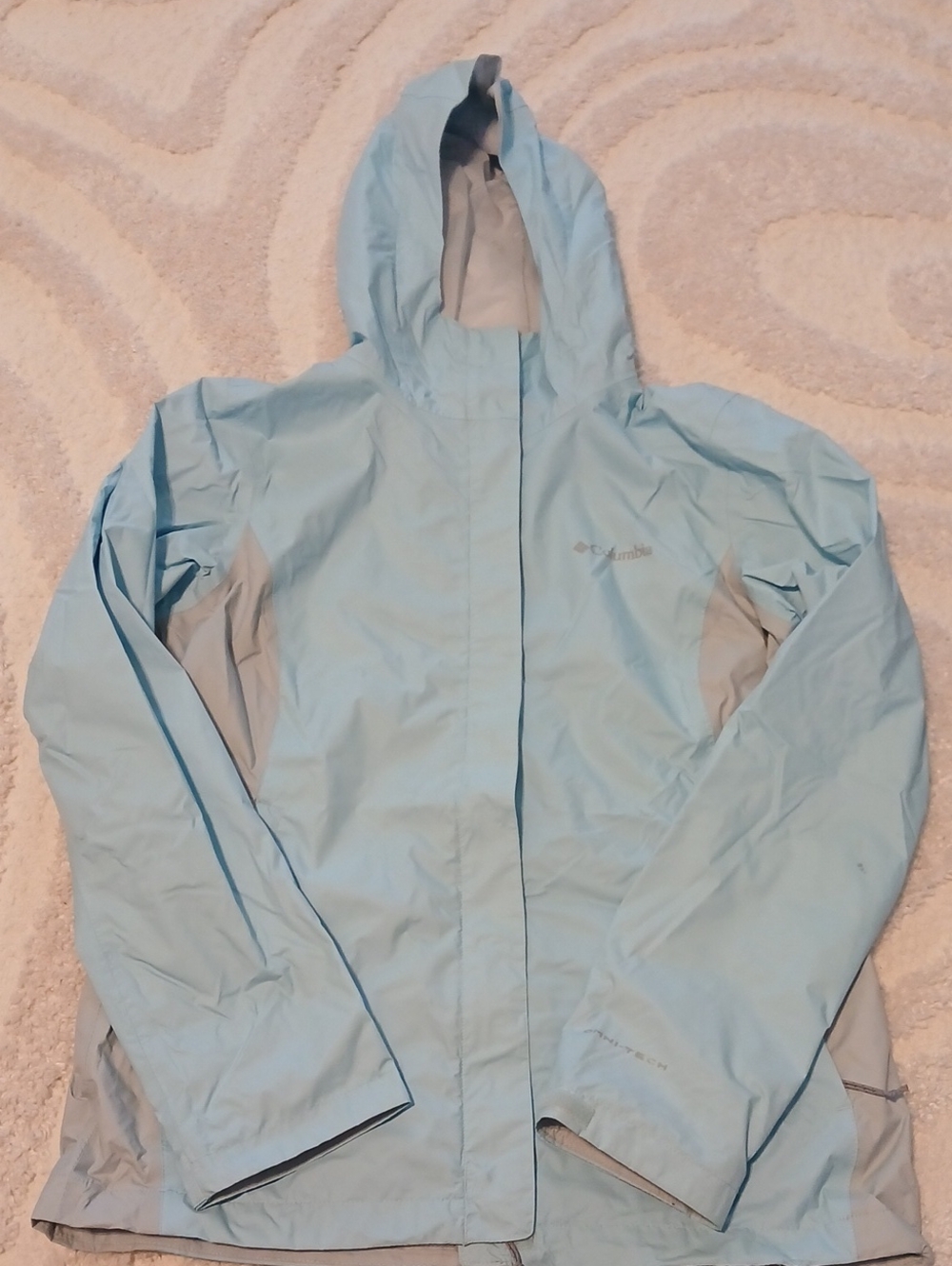 Columbia Light Blue Hooded Rain Jacket